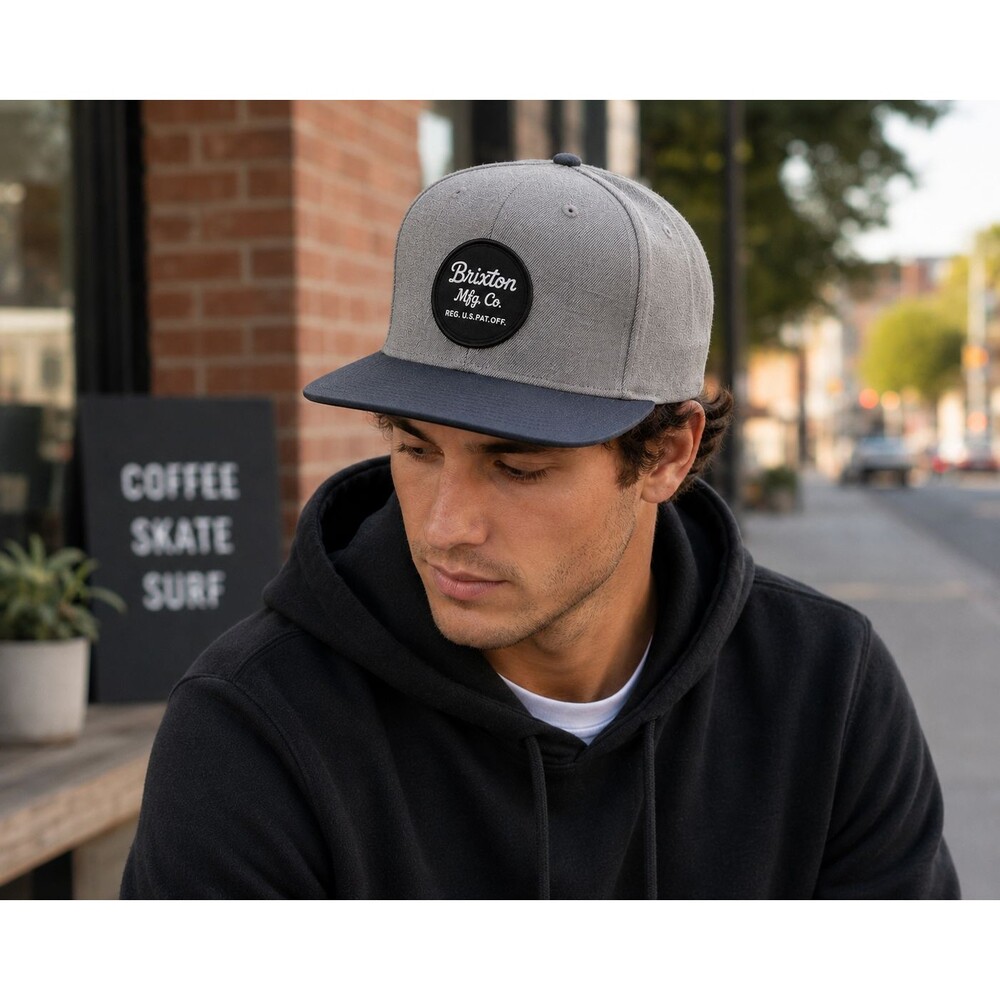 Brixton MFG Co Gray Wool Blend Snapback Hat Logo Patch Skate Streetwear Cap